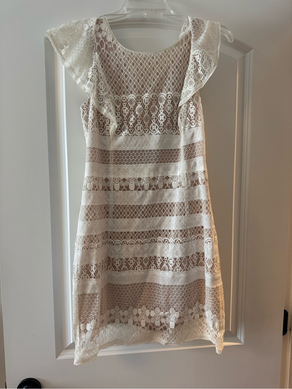 BCBGMaxAzria Cream Lace Striped Mini Dress